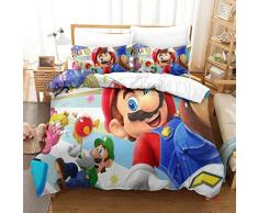 Super Mario Stampa 3D Copripiumino Cina Tessili, Per Bambini E Adulti Completi 3 Pezzi Set Di Copertura - Lenzuolo E Federe Abbinati - 100% Cotone Morbido Single(135x200cm)