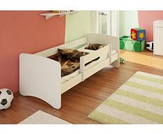 Best For Kids Lettino per bambini, 80 x 160 cm, con protezione contro le cadute, 44 motivi (bianco)