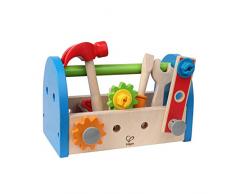 Hape Cassetta Degli Attrezzi con Accessori, Colorato Banco da Lavoro con Martello Set di Attrezzi per Bambini, Set per la Risoluzione di Problemi e Gioco di Ruolo, 17 Pezzi