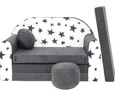 Pro Cosmo, Divano-Letto AC1 con Pouf/poggiapiedi/Cuscino, in Tessuto, per Bambini, Dimensioni: 168 x 98 x 60 cm; Colore: Grigio