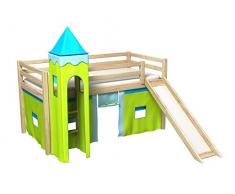 GABI Z tower Letto per Bambini con Scivolo,Torre,Tendina,Materasso,doghe (Pino, 2072)