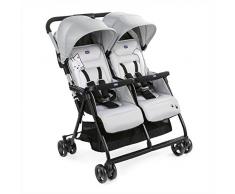 Chicco OHlalà Twin Passeggino Gemellare Doppio da 0 Mesi a 15 kg, Passeggino Leggero Reclinabile e Pieghevole, Poggiagambe Regolabili, Parapioggia e Capottina Estendibile Silver Cat, Grigio