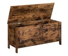 HOOBRO Cassapanca, Contenitore Portaoggetti con Cernieri di Sicurezza, Poggiapiedi, Coperchio Sollevabile, Porta Giocattoli, Baule per Giocattoli, Sgabello, 100 cm, Marrone Vintage EBF100CW01