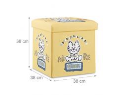Relaxdays Sgabello pieghevole bambini, cesta porta-giochi, pouf contenitore, scatola con coperchio, HxLxP 38x38x38 cm, tigre