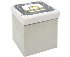 HOME DECO KIDS HD7429 - Pouf portaoggetti pieghevole, quadrato, per bambini, a forma di circuito, altezza 30 x 30 x 30 cm, colore: grigio/blu/giallo
