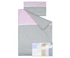 Copripiumino lettino 70x140cm + Federa Cuscino - 100% Cotone - Mis - 100x135cm, 30x60cm - Vizaro - Stelline Banda Rosa