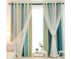Openwork Stelle Tende oscuranti Garza Sheer Voile Tenda Tulle Valance Divisore Finestra Trattamento Drappo Doppio ponte Casa Soggiorno Camera da letto Decor Tenda Stile principessa 1 Pannello