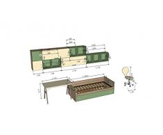 Giessegi Bit Cameretta per Ragazzi con Letti e Scrivania, Legno, Faggio/Panna/Salvia, 360 x 100 x 170 cm