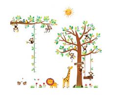 DECOWALL DA-1401P1402 Albero con 8 Scimmiette e Tabella di Altezza Adesivi da Parete Decorazioni Stickers Murali Soggiorno Asilo Nido Camera Letto per Bambini decalcomanie