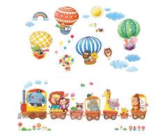 DECOWALL DA-1406 Treno con Animali e Mongolfiera Adesivi da Parete Decorazioni Stickers Murali Soggiorno Asilo Nido Camera Letto per Bambini Decorazione