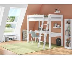 Erst-Holz Letto bianco alto a soppalco per bambini 90x200 in pino massiccio V-60.20W-09-20WZ, accessori:Doghe in assi di legno rigide e materasso