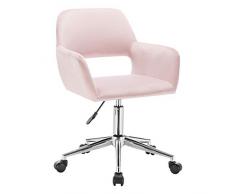 WOLTU Sedia da Scrivania per Cameretta Ufficio Poltrona Girevole con Rotelle, Velluto Rosa BS84rs