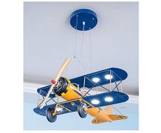 LED Lampada a Sospensione per Bambini 40W Aereo Blu Giallo Modern Lampada a Sospensione Kids Design Creativo Regolabile in Altezza per Stanza dei Bambini Camera da Letto