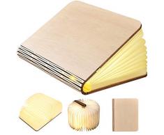 Geediar Libro Lampada Luce LED di Legno Pieghevole Luci Booklight Decorative Lampada da Tavolo con 2500 MAh Batteria Litio Lampada da Comodino Luce Notturna Luci Decorative Lampade, Bianco Caldo