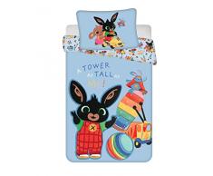 JFabrics Bing - Set copripiumino e cuscino per lettino con coniglietto | Set di biancheria da letto per bambini | Sula e Amma, blu, 100 x 135 cm + federa 60 x 40 cm