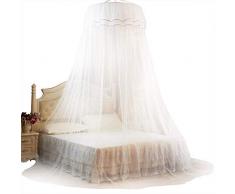 Decorazione Girevole della Camera da Letto della Rete del Letto della Zanzariera di Stile della Principessa del Pizzo del Baldacchino Rotondo Respirabile(Bianco)