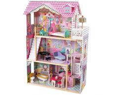 KidKraft 65079 Casa delle Bambole in Legno Annabelle per Bambole di 30 Cm con 17 Accessori Inclusi e 3 Livelli di Gioco