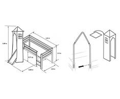 SixBros. Kids Letto rialzato Letto a soppalco cameretta Bambino con Torre e Scivolo Pino Massiccio Verniciato/Bianco - Rosa - SHB/15/1032