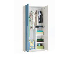 Esidra Armadio Guardaroba per cameretta, 2 Ante, Azzurro, 90 x 200 x 52 cm