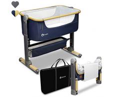 lionelo Timon 3in1 culla neonato co-sleeping lettino da viaggio pieghevole borsa per il trasporto cesta capiente altezza regolabile parete laterale apribile, grigio (Blu)