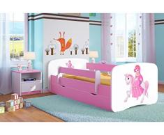 Wonderhome Kids Solido Letto Singolo con Materasso e Cassetto Estraibile Inclusi | Lettino per Bambini Rosa | (180x80, 7. Principessa su Un Cavallo)