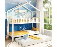 AMDXD Lettino a soppalco 90 x 200 cm, 3 letti, allungabile, design salvaspazio, colore: bianco