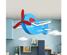 Lampada a Sospensione a LED Dimmerabile Blu, Lampadario per cameretta dei bambini a forma di aereo, lampadario da soffitto Grande Regalo per Bambino Amico, Telecomando, L42 cm 36W