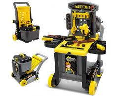 BAKAJI Banco Attrezzi Giocattolo per Bambini Richiudibile in Trolley e Carrello con 48 Accessori Gioco Utensili Fai da Te e Aree Interattive