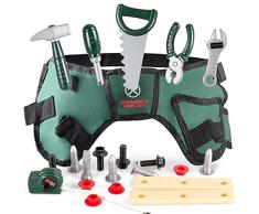 Veluoess 22 Pezzi Attrezzi Giocattolo per Bambini,Attrezzi da Lavoro per Bambini con Cintura per Attrezzi e Accessori per Attrezzi,Giocattolo Dimitazione Gioco Educativo per Ragazzi e Ragazze