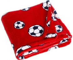 Playshoes Coperta in Pile Coperta Neonato, Pile Bebè, Plaid in Pile, Versatile Coperta Coccolone per Bambini e Bambine, 75 x 100 cm, con Motivo Calcistico, Rosso