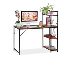 Relaxdays, Libreria Scrivania Integrata, 4 Ripiani, per Cameretta & Ufficio, HLP 121x120 x 62 cm, Metallo, marrone/nero, 121 x 120 x 62 cm