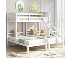 Moimhear Letto tripla 90 x 200 cm, letto a castello con scala laterale per bambini e ragazzi, colore: bianco