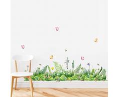 decalmile Adesivi Murali Erba e Fiori Adesivi da Parete Verde Prato Pianta Felce Baseboard Decorazione Murale Camerette Bambini Camera da Letto Soggiorno