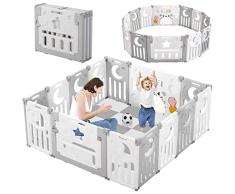Dripex Recinto per Bambini Pieghevole, Box per bambini 150x150CM, Box Neonato con Pannello di Gioco e Cancello di Bloccaggio, Forma Regolabile, 14 Pannelli Grigio