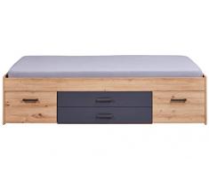 Inter Link Letto funzionale | Letto contenitore | Letto con cassetti e comodino | Colore rovere Artisan - grigio | Per adulti, bambini, ragazzi | Letto singolo| Letto Liora 90 x 200 cm