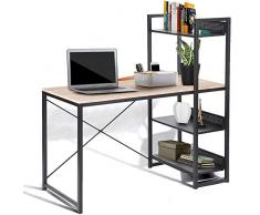 BAKAJI Scrivania con Libreria 4 Ripiani Tavolo da Lavoro Porta Pc Computer Struttura in Metallo Nero e Piano in Legno MDF Arredamento Casa Ufficio Cameretta Dimensioni 120 x 60 x 124 cm (Quercia)
