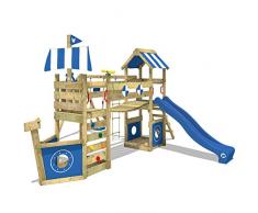 Gioco da giardino WICKEY StormFlyer con altalena e scivolo blu, struttura da esterno per bambini con sabbiere, scaletta e accessori da gioco