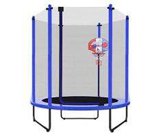 PILIN 150 * 165 CM trampolino per bambini con recinzione di sicurezza, acciaio zincato, molle ad alta resistenza 36 pezzi - trampolino da giardino ideale per il regalo di compleanno dei bambini(Blu)