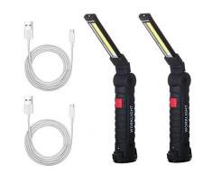 Yizhet 2 Pezzi Lampada da Lavoro USB Ricaricabile Mini COB Lampade di Ispezione Luce da Lavoro Pieghevole con Base Magnetica e Gancio per Auto/Campeggio/Casa/Situazione di Emergenza/Garage