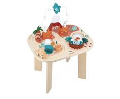Janod Tavolo Multiattività Dinosauro-8 attività per Bambini-Multisensoriale-Abilità Fino-Motorie e Manualità-Legno FSC-dai 12 Mesi, J05825, Multicolore, 40 x 32 x 52,5