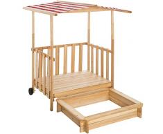 TecTake 800792 Recinto di Sabbia per Bambini, Sabbiera per Esterni Giardino, Veranda in Legno, Casetta di Gioco, Parasole, Ruote da Trasporto -Disponibile in Diversi Colori (Rosso)