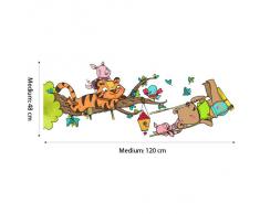 wall art R00300 Wall Sticker per Bambini Piccolo Orso e Tigre Sull' Altalena, Wallpaper, Multicolore, 120 X 30 X CM