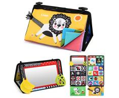 LEADSTAR Specchio Montessori Neonati con Libri Bianco e Nero, Libro Neonato Sensoriale Stoffa, Tummy Time Specchio Bambini Giochi Montessori Giocattolo per Massaggiagengive Giocattoli Educativi Regali