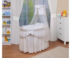 WALDIN Culla con cappotta,Culla con ruote XXL,IN 6 VARIANTI,telaio/ruote naturali non trattati,colore tessile bianco