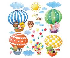DECOWALL DA-1406B Mongolfiere con Animali Adesivi da Parete Decorazioni Parete Stickers Murali Soggiorno Asilo Nido Camera da Letto per Bambini
