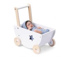 Navaris Passeggino Bambole Legno - Carrozzina Bambola Grande - Culla Giocattolo Bambina - Gioco Bimba da 18 Mesi - Passeggini Bambolotti - Bianco Rosa