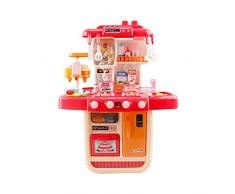 deAO Cucina Mio Piccolo Chef con Caratteristiche di Suoni, Luci e Acqua Cucina Giocattolo Include 34 Accessori (Rosa)