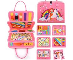 Devolamn 2023 Busy Board per Bambini, Giochi Montessori 1 2 3 4 Anni, Pannello Sensoriale Bambini Montessori, Tabellone attività, Regalo di Natale Giocattolo Educativo (Unicorno Rosa)