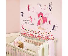 WALPLUS ADESIVI da Parete Fata Principessa & FIORI ROSA rimovibile autoadesivo arte murale decalcomania vinile DECORAZIONE CASA fai-da-te VIVENTE ufficio camera letto carta parati cameretta bimbi