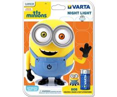 Varta 15615 Luce LED da Notte Minions Night Light, 3 pile Stilo AA Longlife Power incl, 7 Lumen, Lampada notturna da comodino, pupazzo Bob, 2 modalità , timer integrato per autospegnimento, Giallo